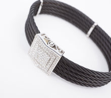 Charriol 18k Gold Celtic Noir Diamond Bracelet 6.5" Black Cable 15mm 5 Row BG878