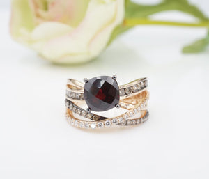 LeVian 14k Rose Gold Strawberry Garnet Vanilla Diamond Ring Size 7 RG4103