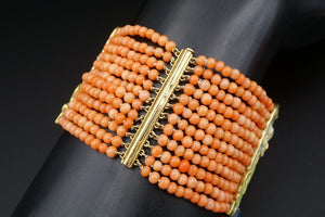 Art Nouveau Plique a Jour Sapphire Station Bracelet Coral 18k Enamel Rare BG906