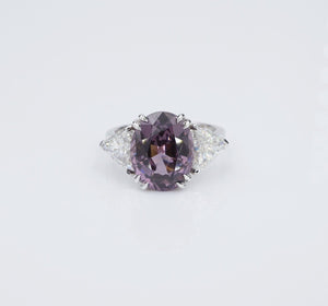 18k Gold Natural Spinel Diamond Ring 3-Stone 7cttw Size 6.5 GIA Violet CO1056