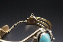 Navajo Emil Benally Vintage 14k Yellow Gold Turquoise Cuff Bracelet 6.25" BG414