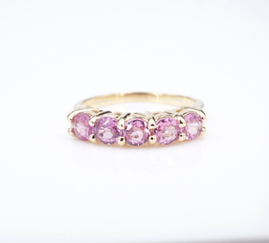 14k Yellow Gold 5-Stone 1.5ctw Pink Sapphire Stacker Band Ring Size 8.25 RG3966