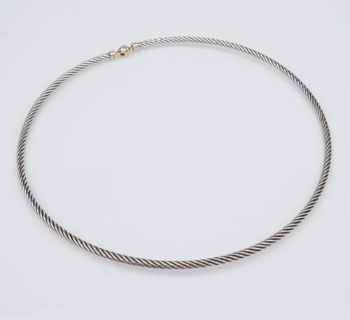 David Yurman Sterling Silver 14k Cable Necklace Collar Choker 15