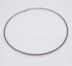 David Yurman Sterling Silver 14k Cable Necklace Collar Choker 15" 3mm NS2077