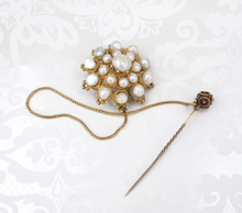 Antique 18k Yellow Gold Natural Pearl Cluster Sunburst Pendant Pin Brooch OG475