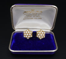 Antique 18k Natural Pearl Earrings Yellow Gold Clip 0.6" Original Box EG2350