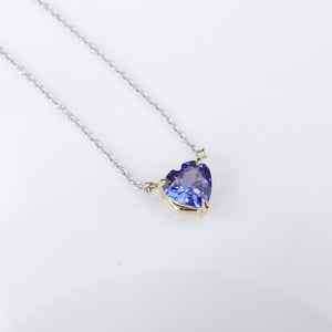 2 Tone 18k Gold 1.2 carat Heart Tanzanite Solitaire Necklace Pendant 18" NG1268