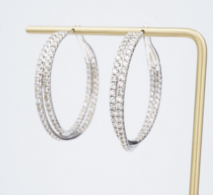 Diamond Inside Out Hoop Earrings 10k White Gold 3 carat New NWT 1.5" EG2380