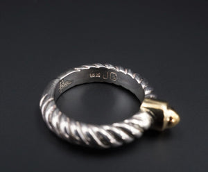 Jonah Grossbardt Sterling Silver 18k Gold Bullet Cable Band Ring Sz 6.25 RS3148