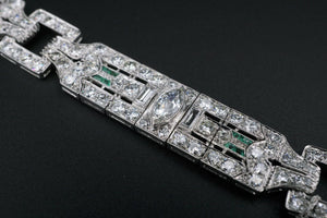 Antique Art Deco Diamond Bracelet Platinum 14 carat Emerald 7.25" BG607