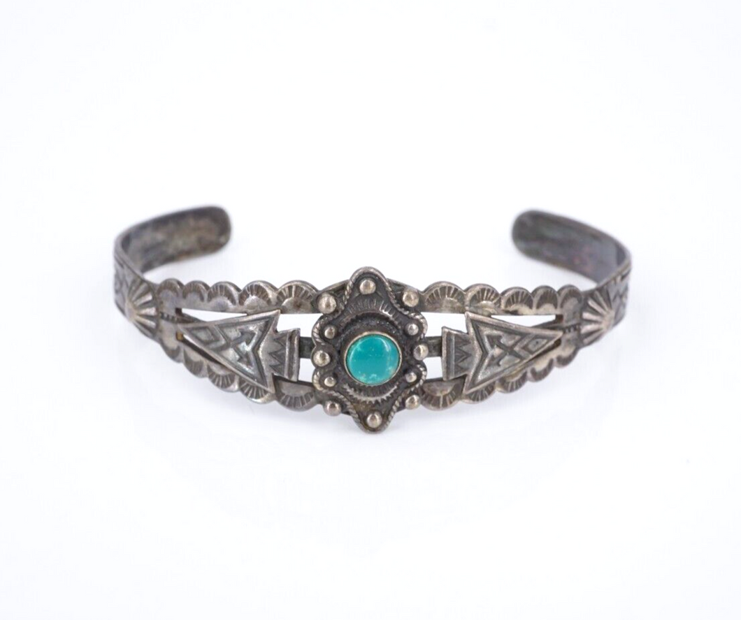 Native American Cuff Bracelet Turquoise Harvey Era Sterling Silver 6