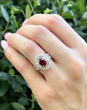 18k White Gold 3.8cttw Natural Ruby Diamond Halo Cocktail Ring Size 6 CO1191