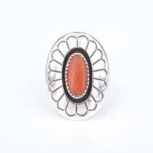 Navajo Red Coral Shadowbox Ring Sterling Silver Size 7.5 Dan Jackson Vtg RS3563