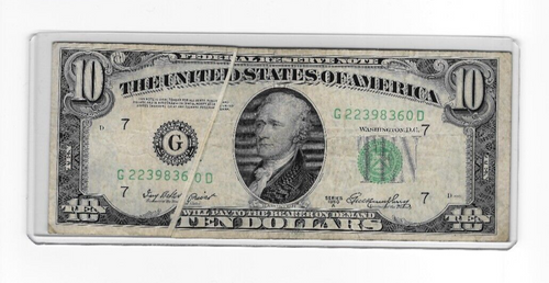 1950-A Federal Reserve Note $10 Gutter Fold Error Ten Dollars CN748