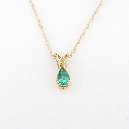 14k Gold Emerald Necklace Vintage Solitaire Pendant Natural Gem 18