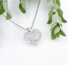 14k White Gold Natural Pave Diamond Heart Pendant Necklace 18" NG1416