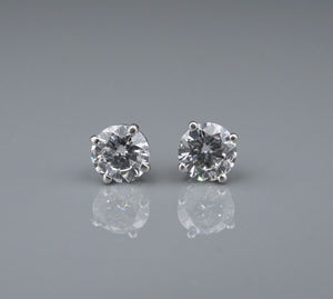 14k White Gold 1.25 carat Natural Round Brilliant Diamond Stud Earrings EG2454