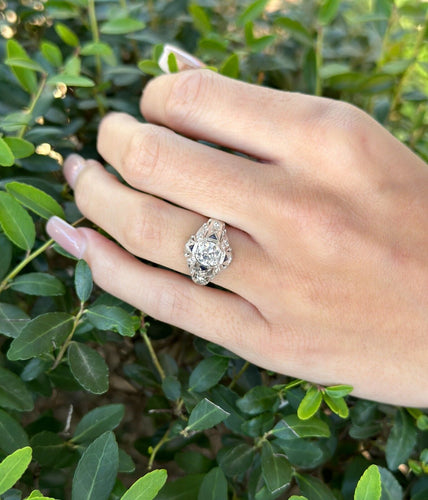 Art Deco Engagement Ring Diamond Sapphire Platinum 1 carat 1920s Size 5 RG4187