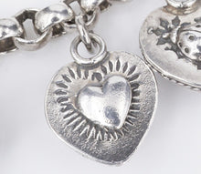 Joan Slifka Sterling Silver Reversible Heart 11 Charm Bracelet 7" Onyx BS2877