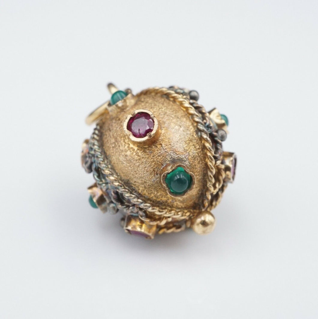 Antique 14k Gold 1.5 ct Ruby Emerald Ball Globe Pendant 1.1