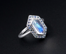 New 14k Moonstone & Teal Sapphire Ring White Gold Size 6.5 Designer RG4141