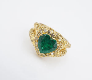 18k Yellow Gold 3ctw Yellow Diamond Halo Emerald Heart Ring Size 6.5 CO1108