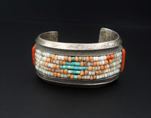 Anglo John Hornbeck Sterling Silver Coral Cobble Inlay Cuff Bracelet 6.5" BS2600