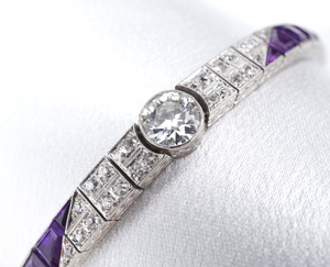 Art Deco Platinum Amethyst OEC Diamond Tennis Bracelet 17.5ctw 6.5" BG865