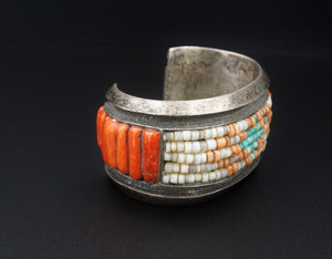 Anglo John Hornbeck Sterling Silver Coral Cobble Inlay Cuff Bracelet 6.5" BS2600