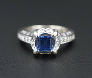 Natural Sapphire Diamond Halo Ring 14k White Gold 1 carat Size 5.5 RG3155