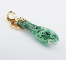 Vintage AJF 18k Gold Green Nephrite Carved Jade Diamond Pendant 1.6" PG1782