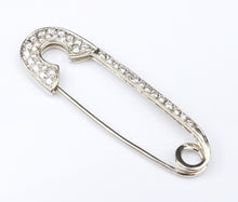 14k White Gold Pave Diamond Safety Pin Brooch 2" Scarf Pin Charm Holder M1708