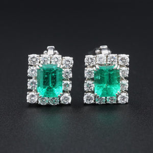 18k White Gold 7ctw Natural Emerald Diamond Halo Earrings CO1139