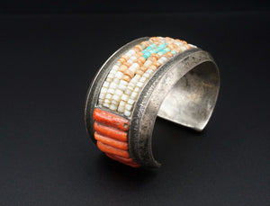 Anglo John Hornbeck Sterling Silver Coral Cobble Inlay Cuff Bracelet 6.5" BS2600