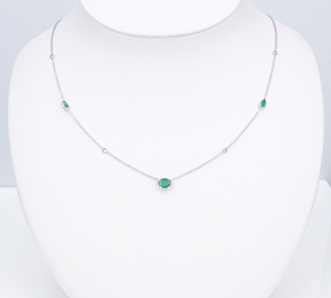 14k White Gold 1.7 ct Emerald Diamond By Inch Station Necklace DBTY 18" CO1059