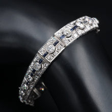 Art Deco Sapphire Diamond Bracelet Platinum Antique 9 carats 7.25" BG875
