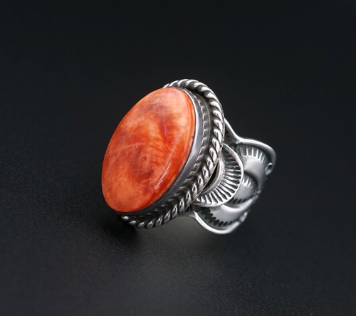 Navajo Red Coral Ring Sterling Silver Size 6.5 Sunshine Reeves RS3581