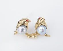 Vintage Love Birds Pin Brooch 14k Yellow Gold Baroque Pearl 3D 1" OG465