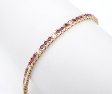 14k Ruby Diamond Tennis Bracelet Vintage Yellow Gold 4.5 carat Bezel 7.5" BG965