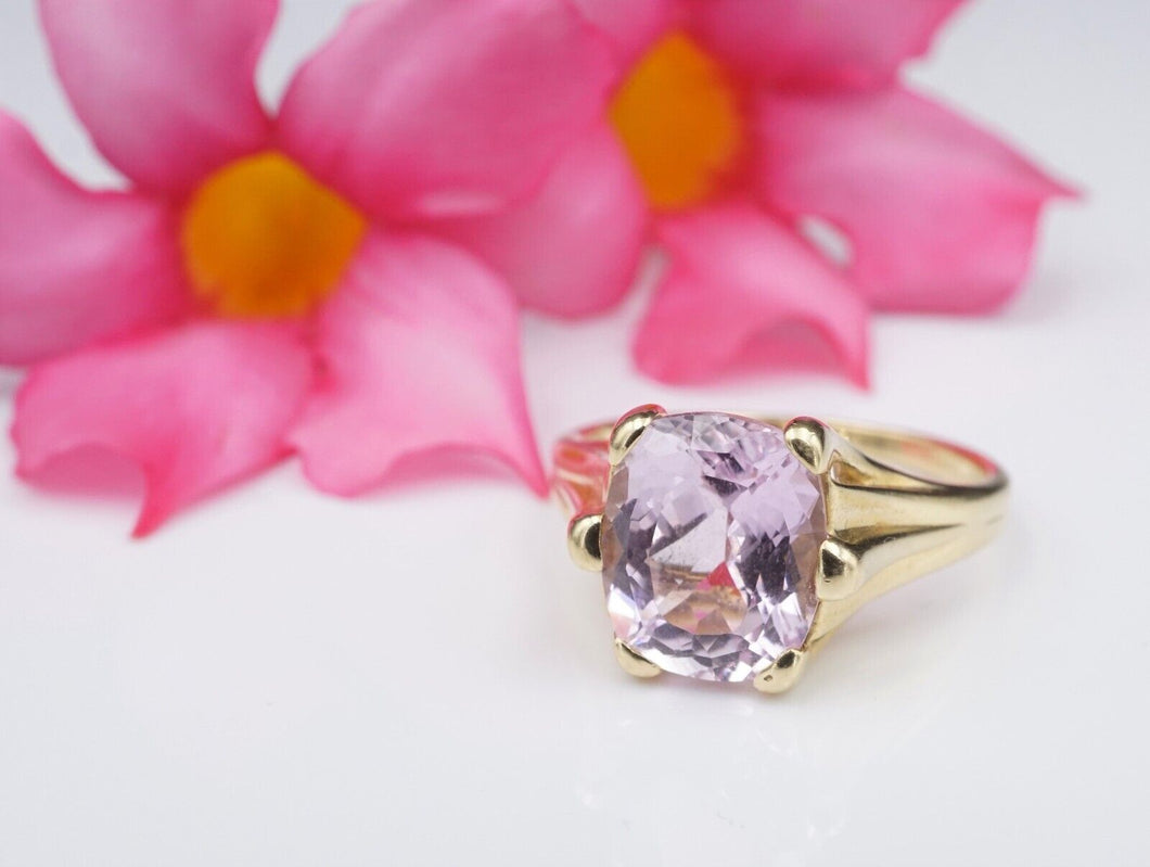 14k Yellow Gold 3ct Oval Morganite Solitaire Cocktail Ring Size 8 STS RG3411