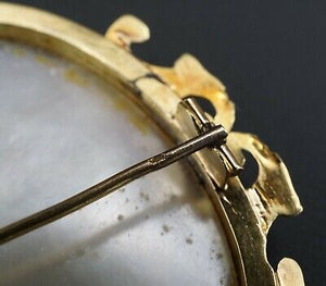 Victorian Miniature Portrait Pin Brooch Lady and Cat French 14k Gold 2" OG275