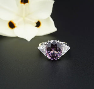 18k Gold Natural Spinel Diamond Ring 3-Stone 7cttw Size 6.5 GIA Violet CO1056