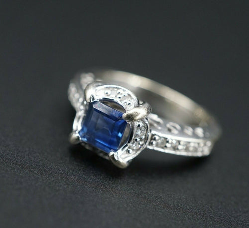 Natural Sapphire Diamond Halo Ring 14k White Gold 1 carat Size 5.5 RG3155