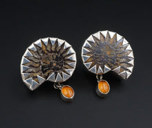 NWOT Darla Nordstrom Sterling Silver Ammonite Amber Fossil Earrings 1" ES2297