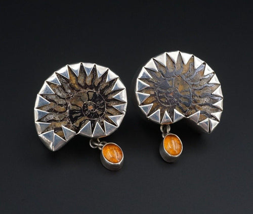 NWOT Darla Nordstrom Sterling Silver Ammonite Amber Fossil Earrings 1