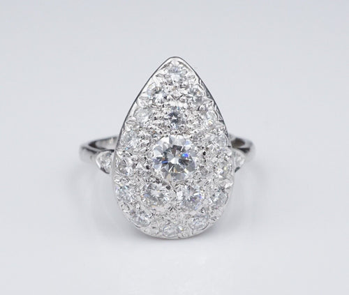 Vintage Platinum 1.5ct Diamond Pave Cocktail Ring Size 8 RG3499