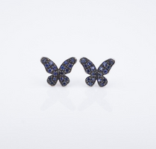 18k Pave Sapphire Stud Butterfly Earrings Mini Natural White Gold New EG2385