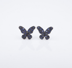 18k Pave Sapphire Stud Butterfly Earrings Mini Natural White Gold New EG2385