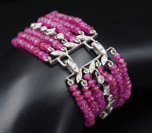 Cathy Waterman Platinum 7-Strand Floral Diamond Ruby Bead Bracelet 6.25" BG699