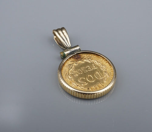 1945 Dos 2 Pesos Gold Coin 14k Charm Pendant Yellow Gold 0.9